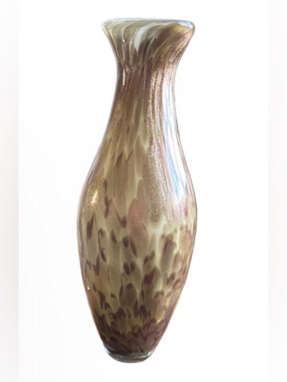 Handblown Art Glass 15" Vase  copper aventurine  Brown and Cream